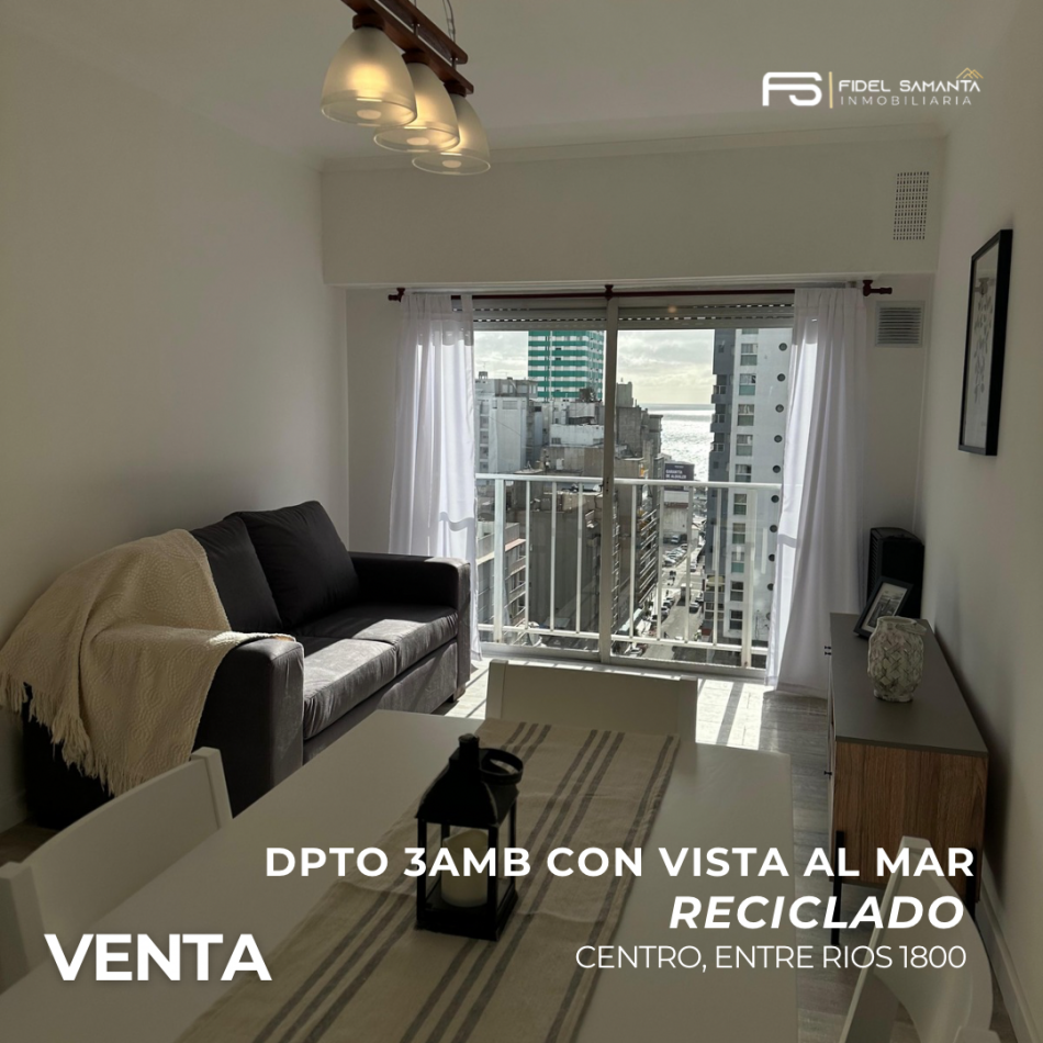 DEPARTAMENTO 3 AMBIENTES RECICLADO VISTA AL MAR CENTRO
